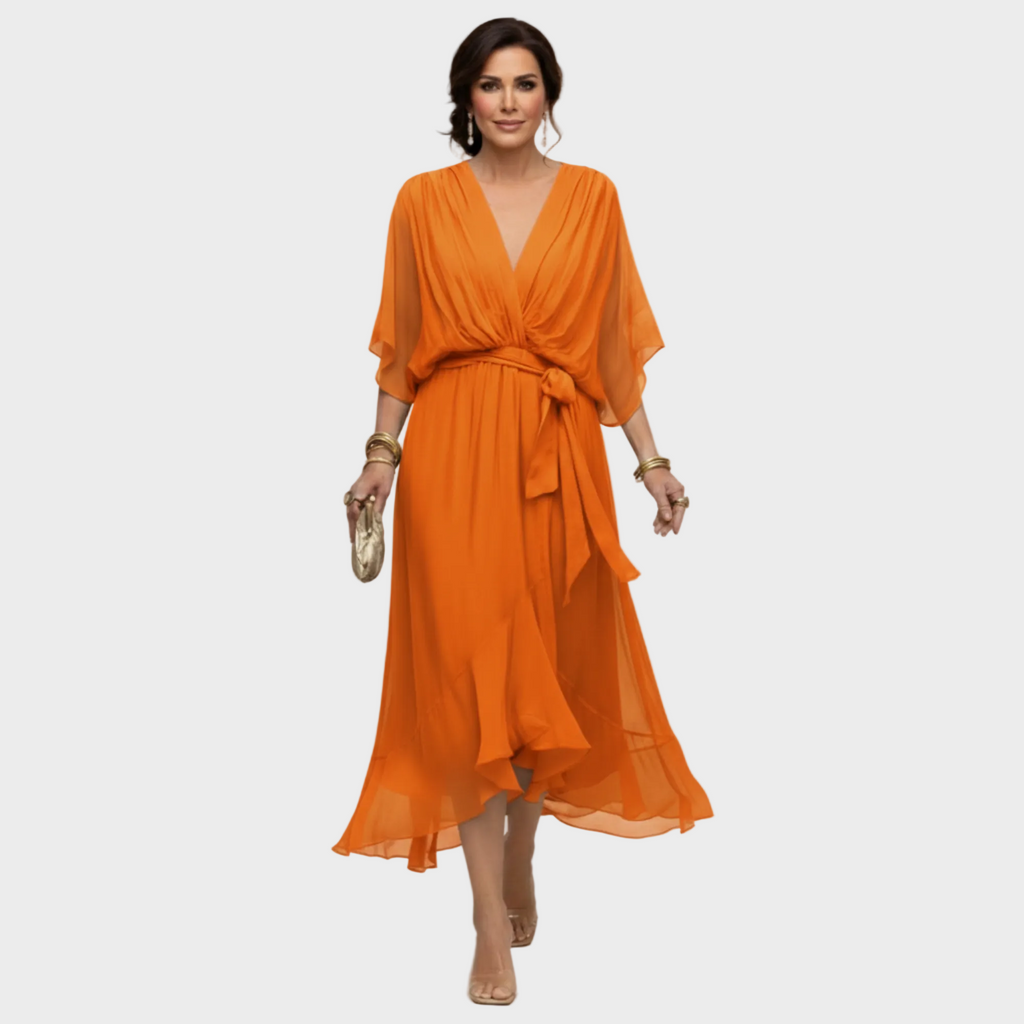 Women's V-Neck Dress - Orange