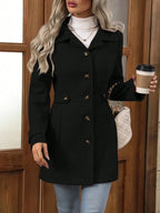Women's Elegant Long Button-Up Coat - Black