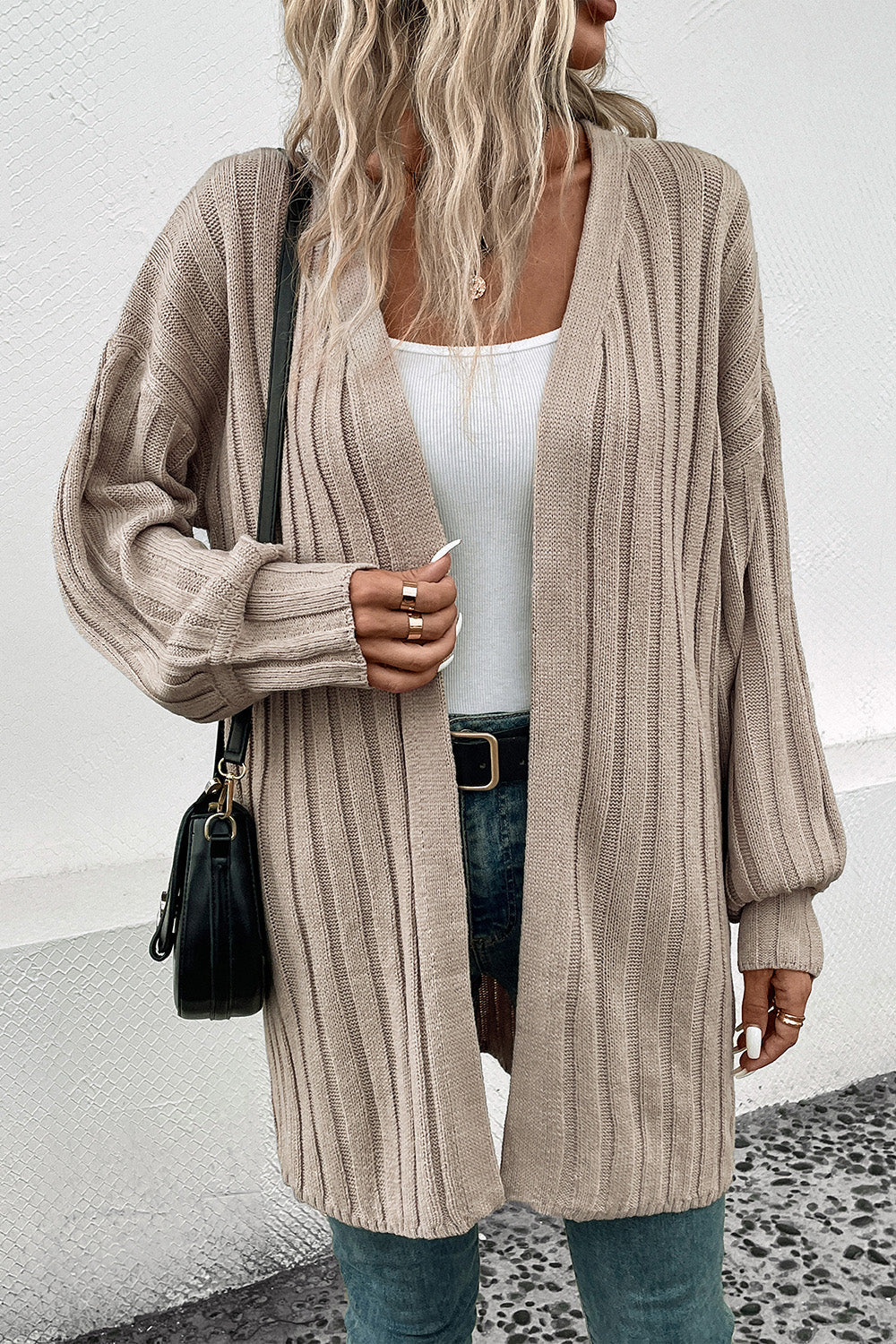 Women's Long Open Front Knit Cardigan with Pockets