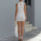 Women's White Chiffon Asymmetric Halter Neck Dress