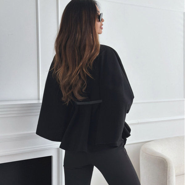Women's Turtleneck Wool Poncho with Belt