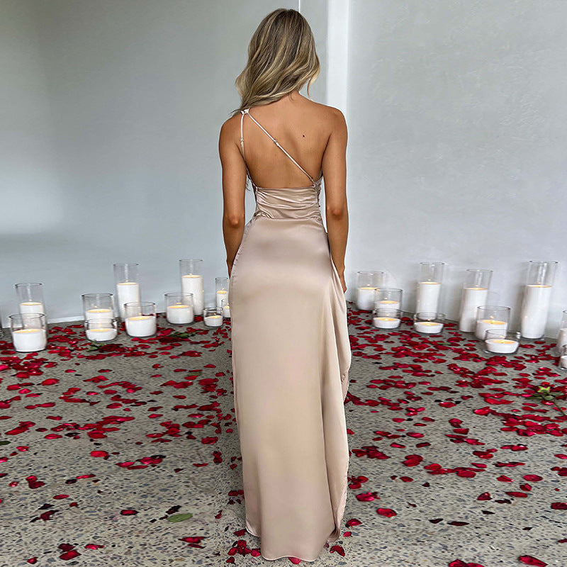 Women's Satin Open-Back Maxi Dress with Side Slit