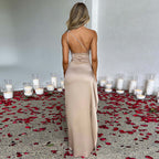 Women's Satin Open-Back Maxi Dress with Side Slit
