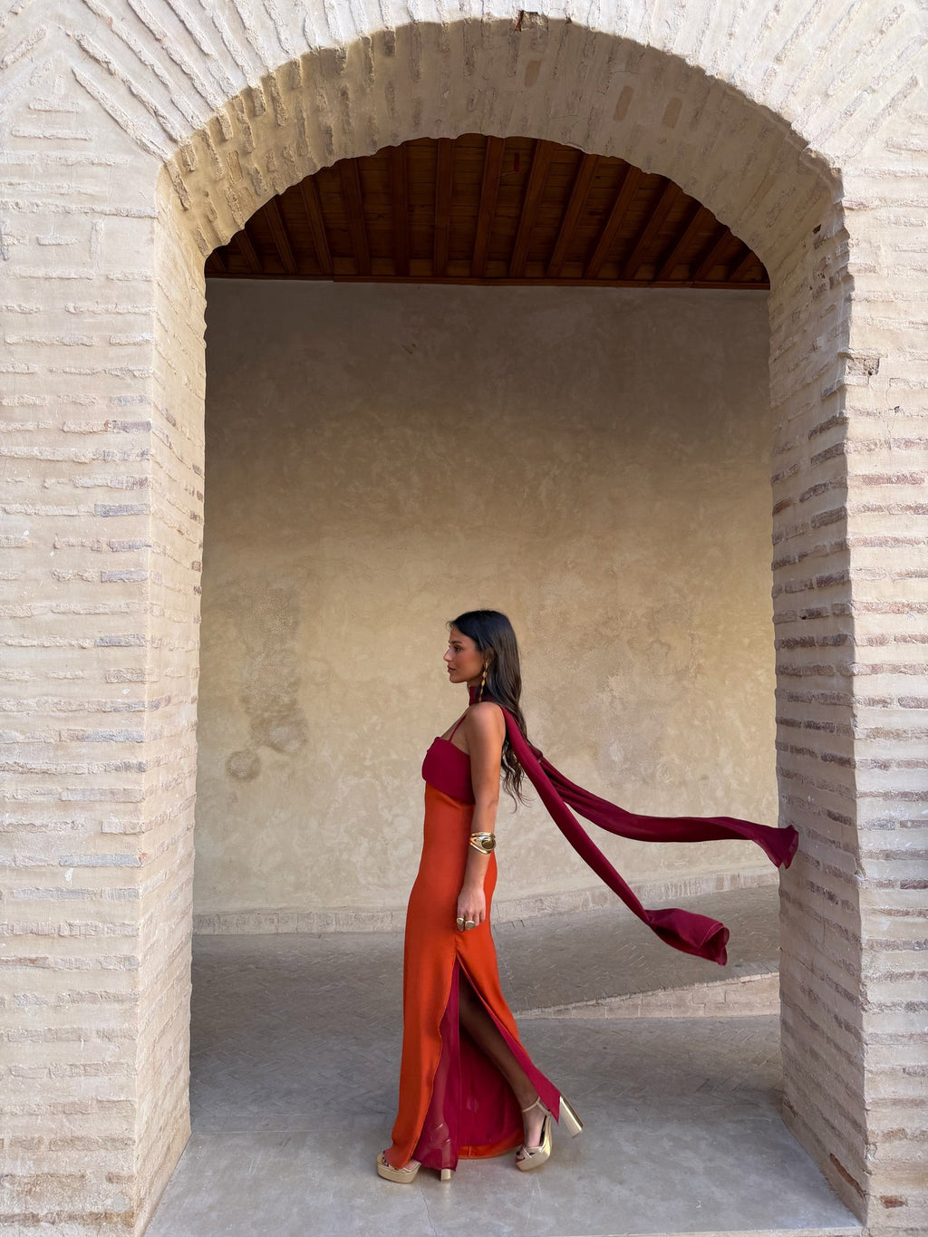 Women's Orange and Red Printed Dress