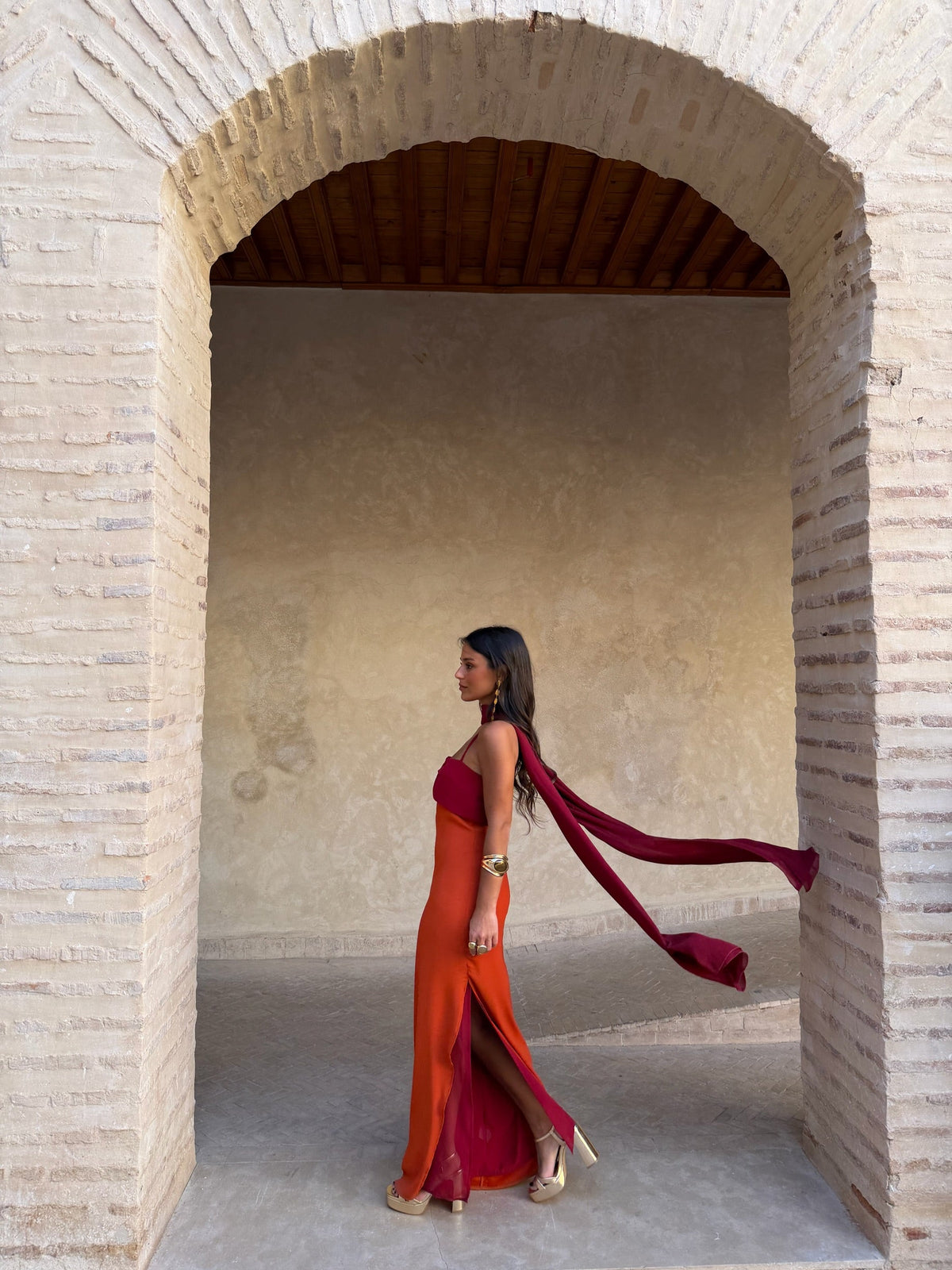 Women's Orange and Red Printed Dress
