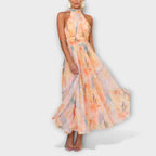 Women's Elegant Watercolor Print Wedding Guest Dress