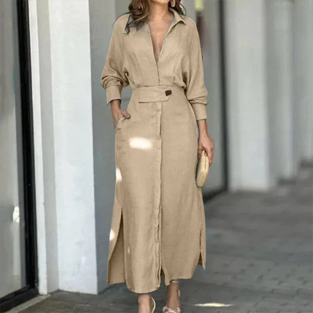 Women's Elegant Shirt Dress - Brown