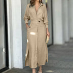 Women's Elegant Shirt Dress - Brown