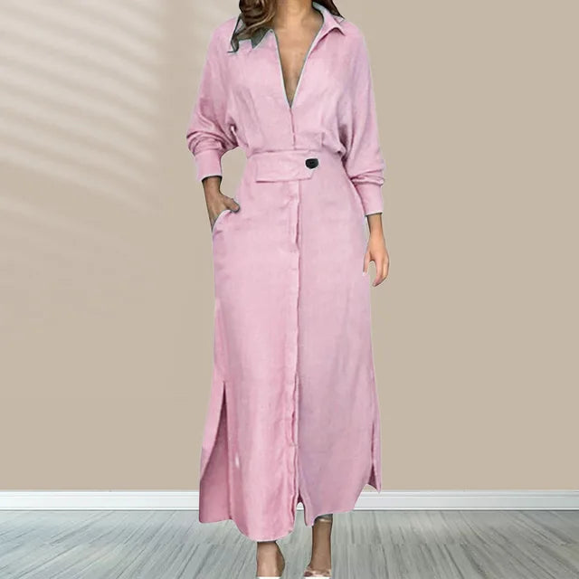 Women's Elegant Shirt Dress - Pink