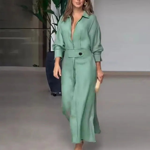 Women's Elegant Shirt Dress - Light Green
