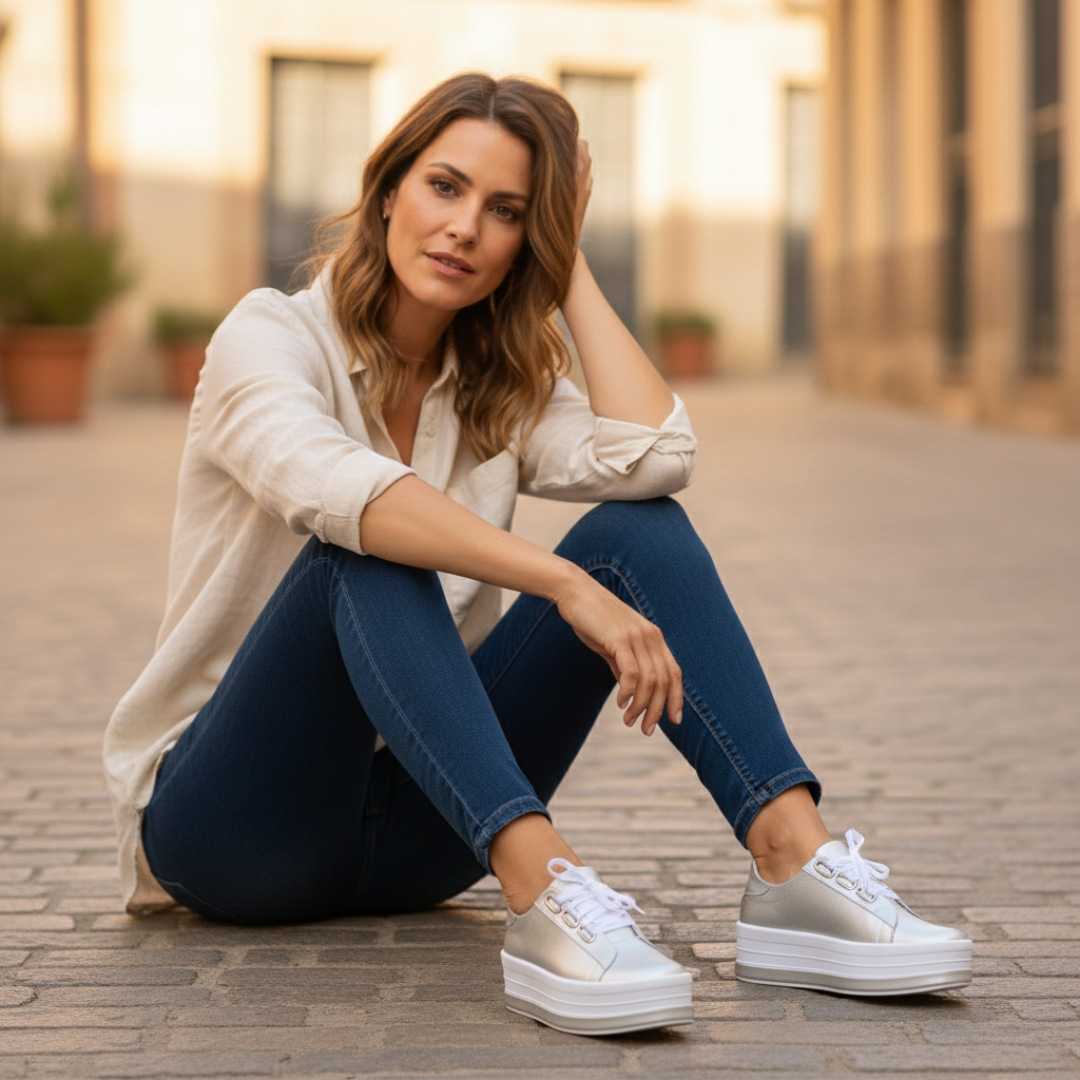 Women's Casual Platform Sneakers with Metal Eyelets