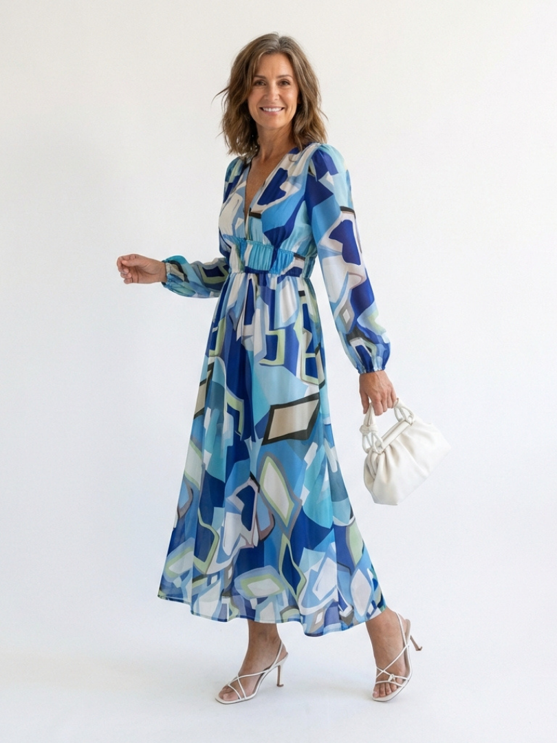 Women's Floral Long Sleeve Maxi Dress - Blue