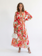 Women's Floral Long Sleeve Maxi Dress - Orange