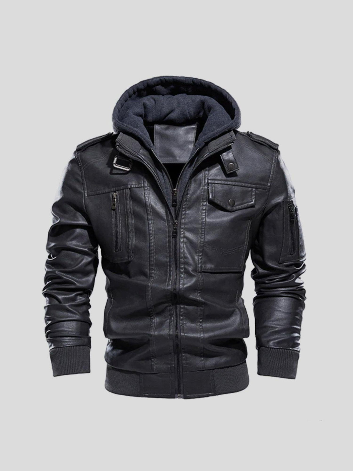 Men's Elegant Lightweight Leather Jacket - Dark Gray