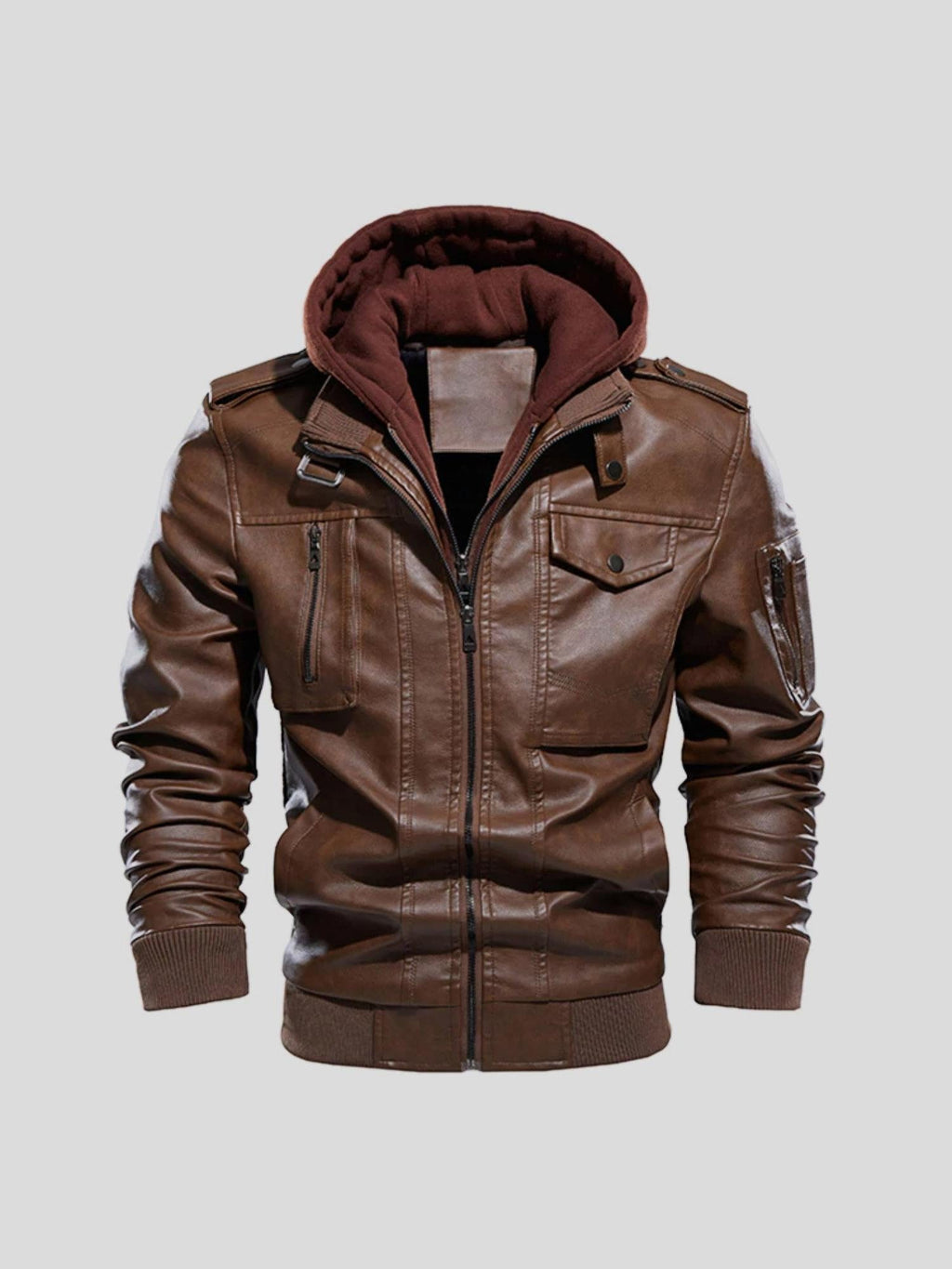 Men's Elegant Lightweight Leather Jacket - Brown