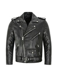 Women's Classic Leather Moto Jacket - Black