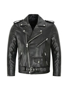 Women's Classic Leather Moto Jacket - Black