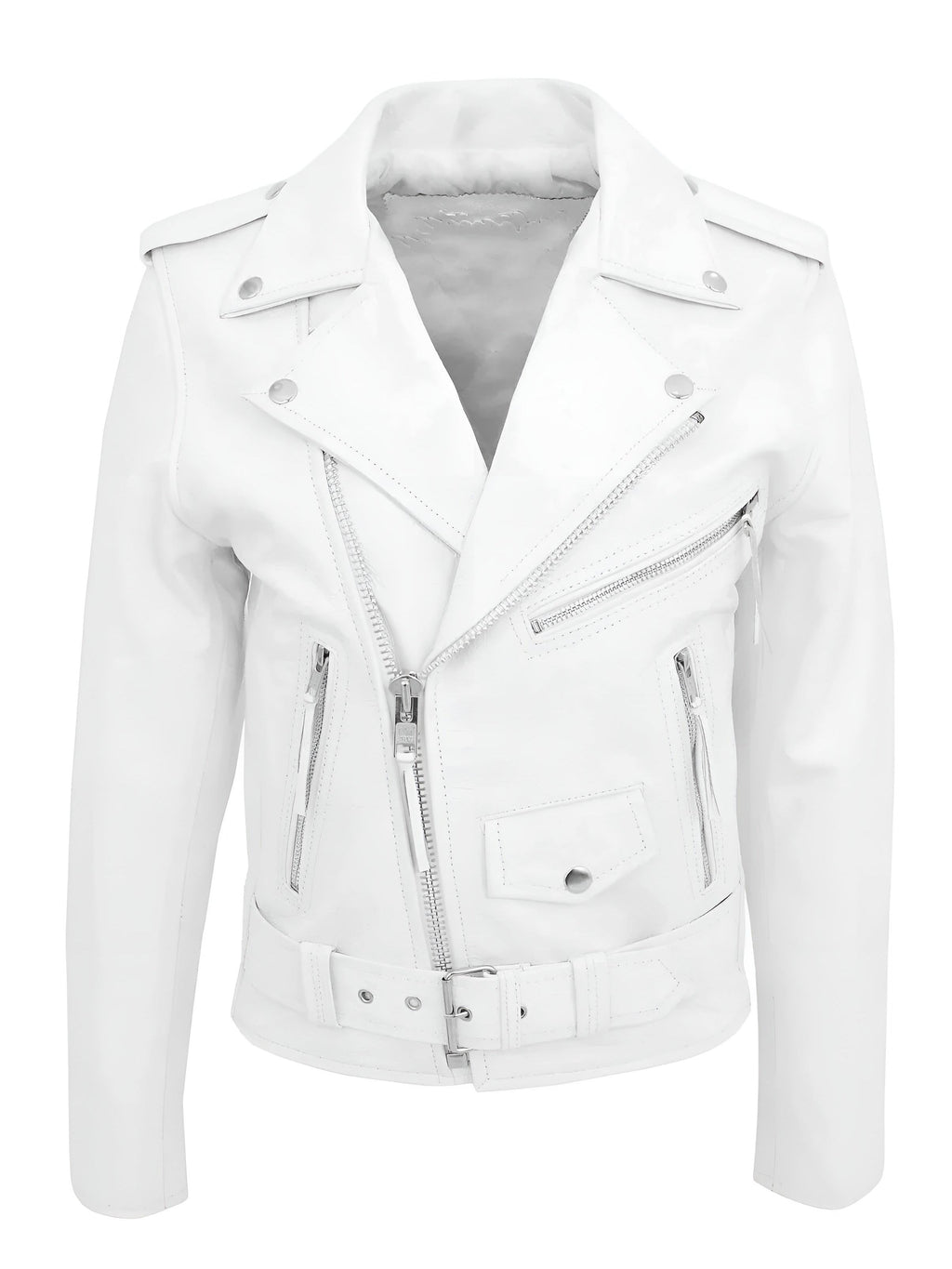 Women's Classic Leather Moto Jacket - White