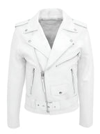 Women's Classic Leather Moto Jacket - White