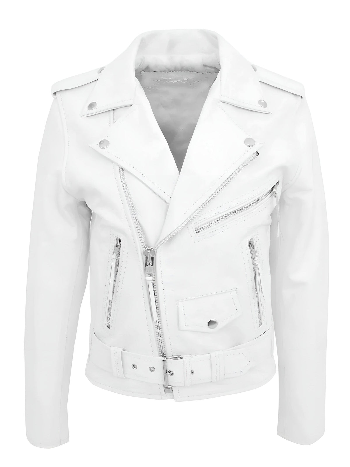 Women's Classic Leather Moto Jacket - White