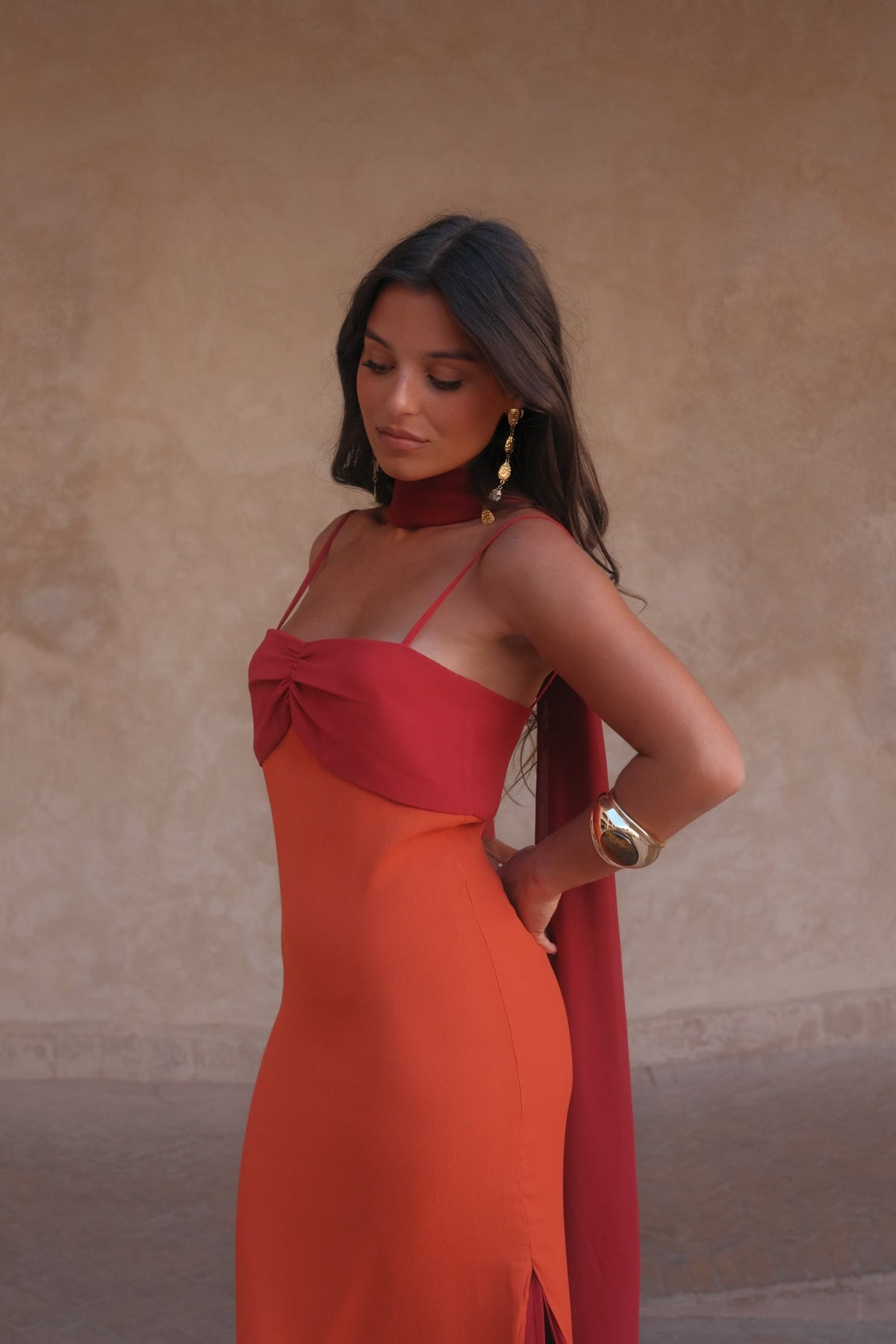 Women's Orange and Red Printed Dress
