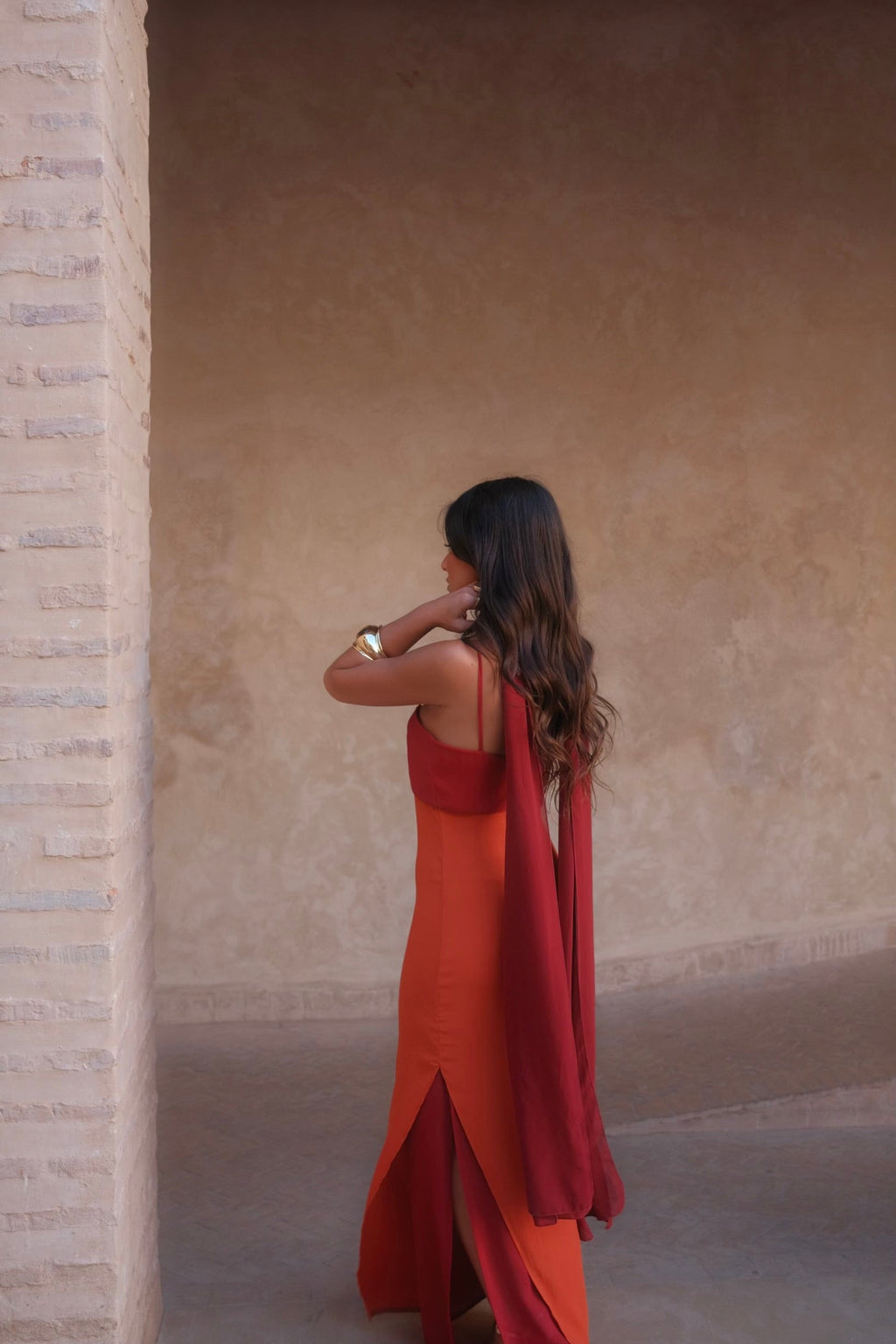 Women's Orange and Red Printed Dress