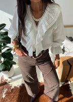 Women's Brown Studded Wide-Leg Pants