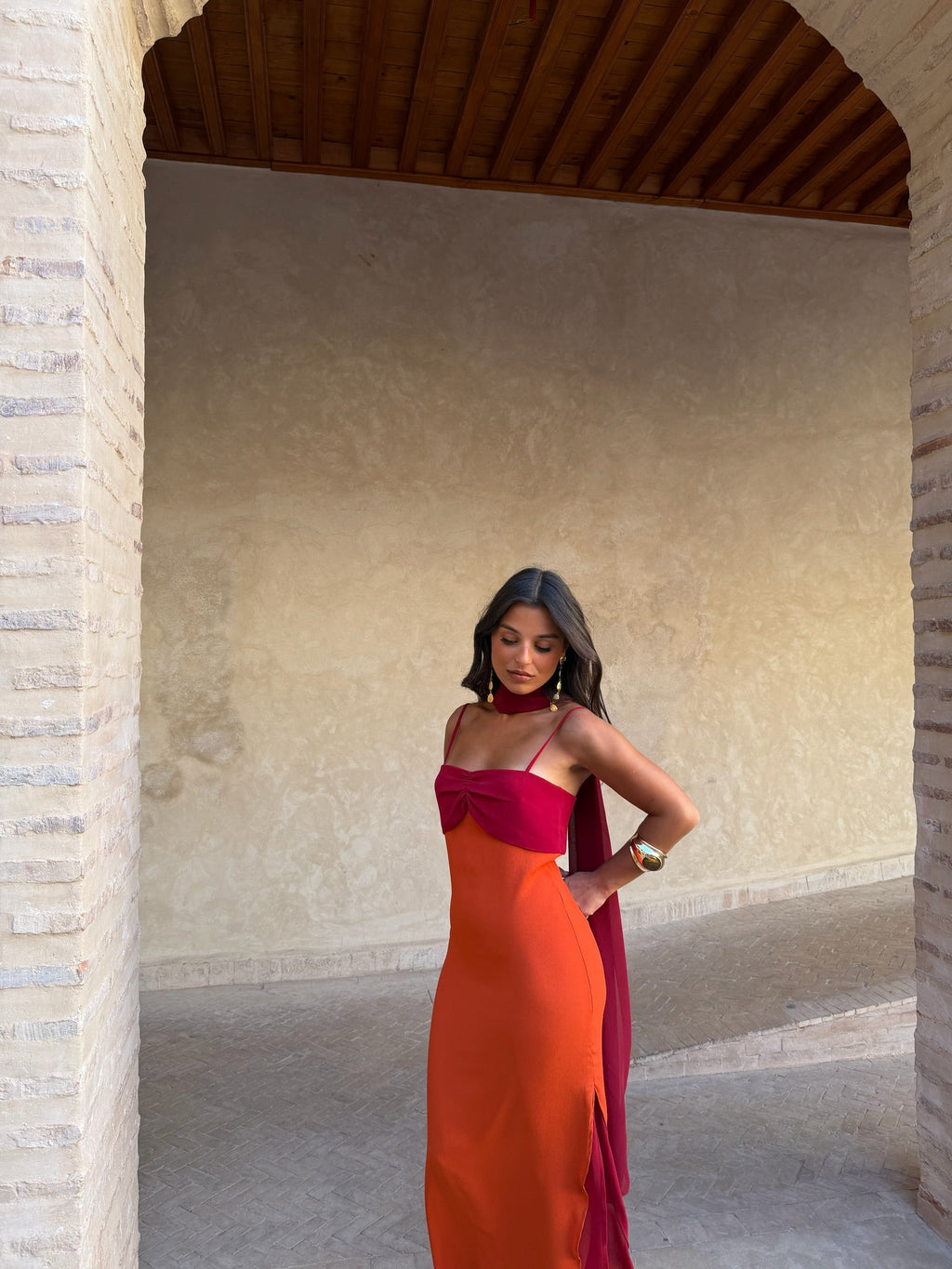 Women's Orange and Red Printed Dress