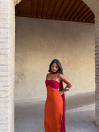 Women's Orange and Red Printed Dress
