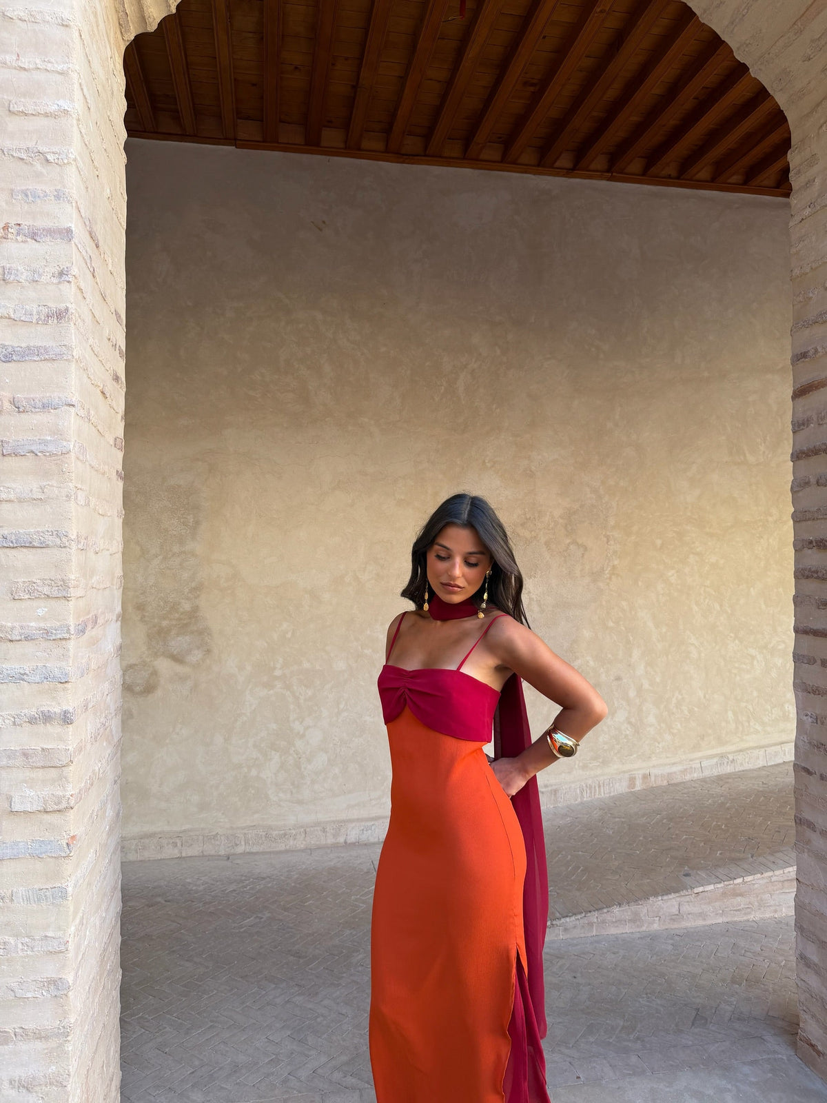 Women's Orange and Red Printed Dress