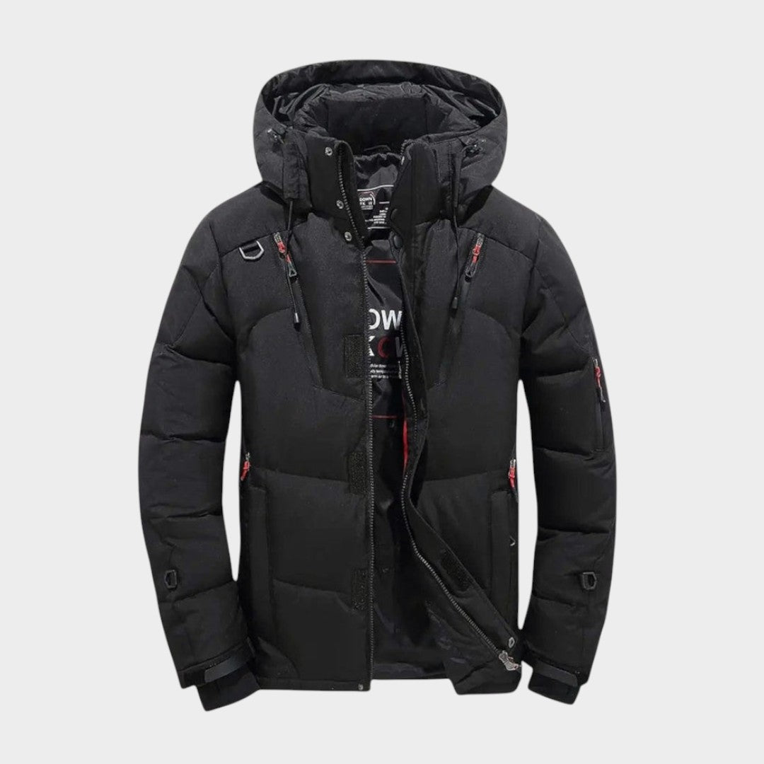 Men's Solid Waterproof Winter Jacket - Black