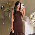 Women's Maxi Dress for Wedding Guests and Events - Coffee