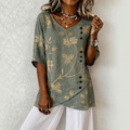 Women's Green Embroidered Floral Blouse 3/4 Sleeve