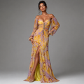 Women's Floral V-Neck Dress for Events - Yellow