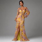 Women's Floral V-Neck Dress for Events - Yellow