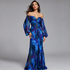 Women's Floral V-Neck Dress for Events - Blue