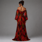 Women's Floral V-Neck Dress for Events - Red