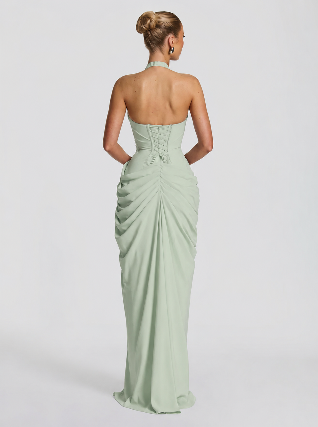 Women's Halter Neck Wedding Guest and Party Maxi Dress with Side Slit
