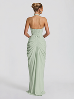Women's Halter Neck Wedding Guest and Party Maxi Dress with Side Slit