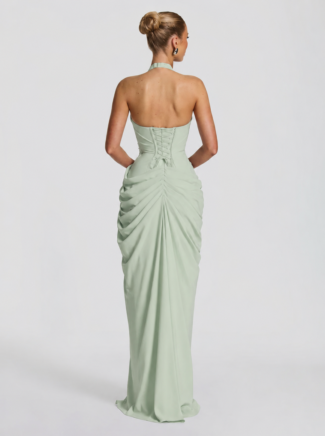 Women's Halter Neck Wedding Guest and Party Maxi Dress with Side Slit