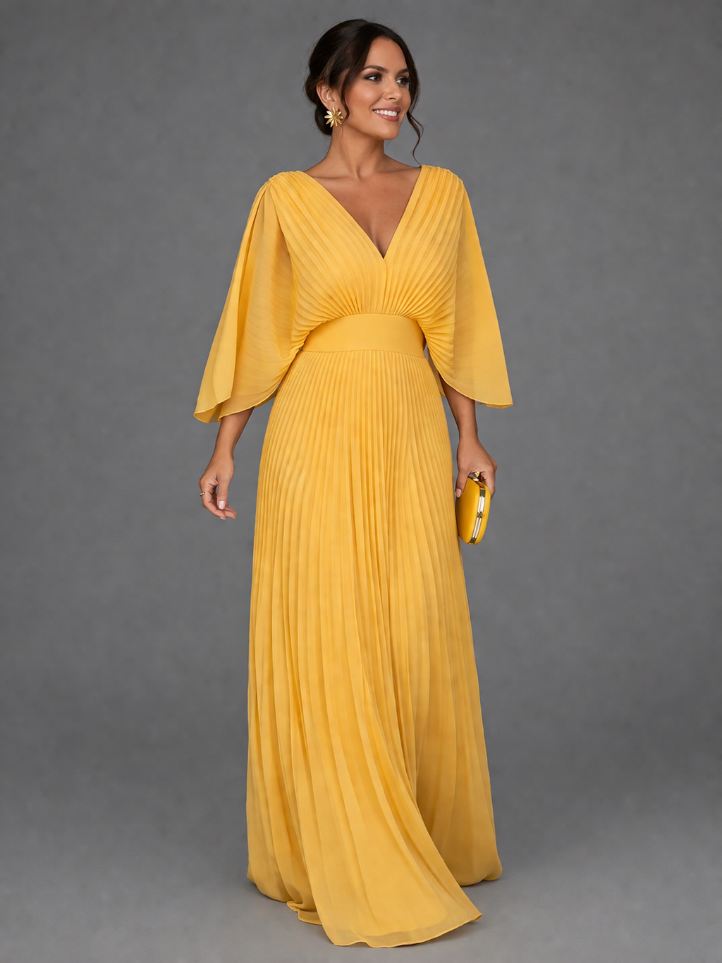 Women's Classic Elegant Wedding Guest Dress - Yellow