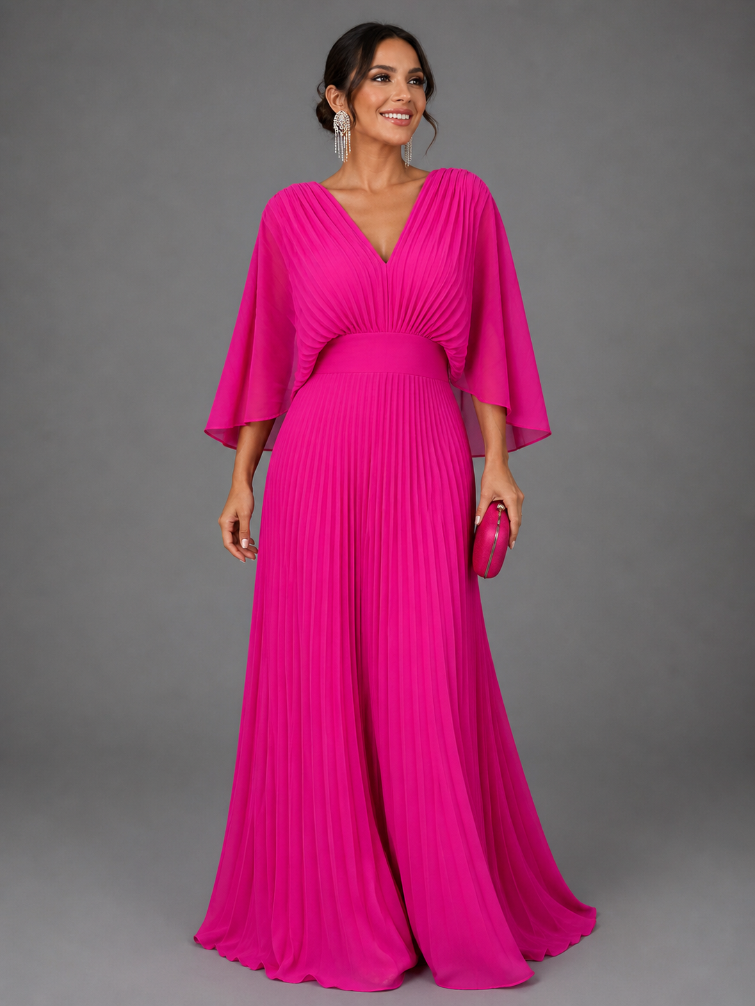 Women's Classic Elegant Wedding Guest Dress - Pink