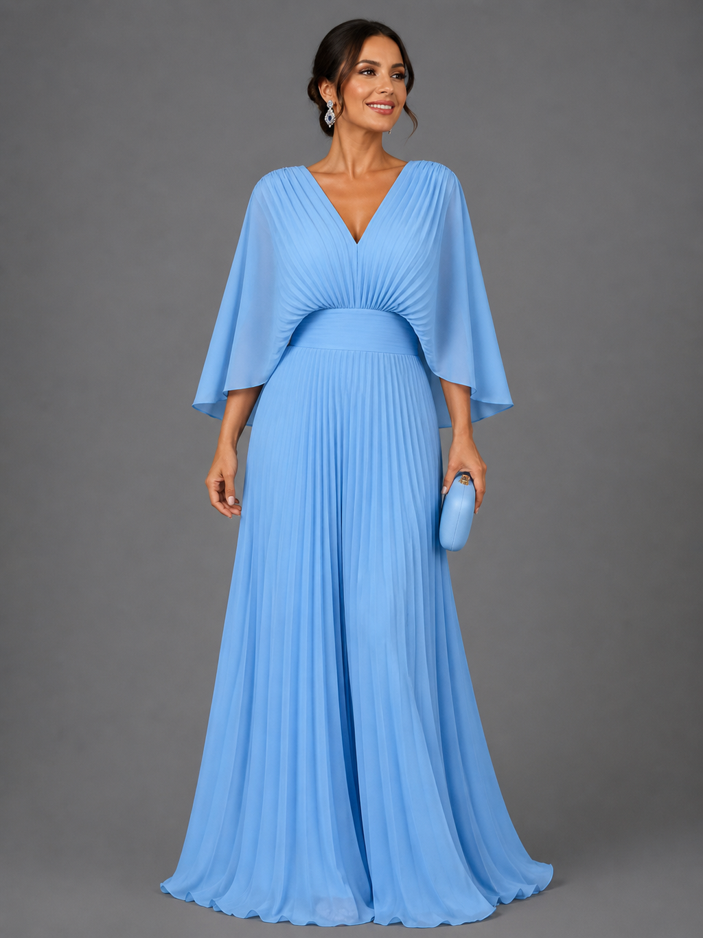 Women's Classic Elegant Wedding Guest Dress - Light Blue