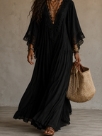 Women's White Boho Maxi Dress - Black