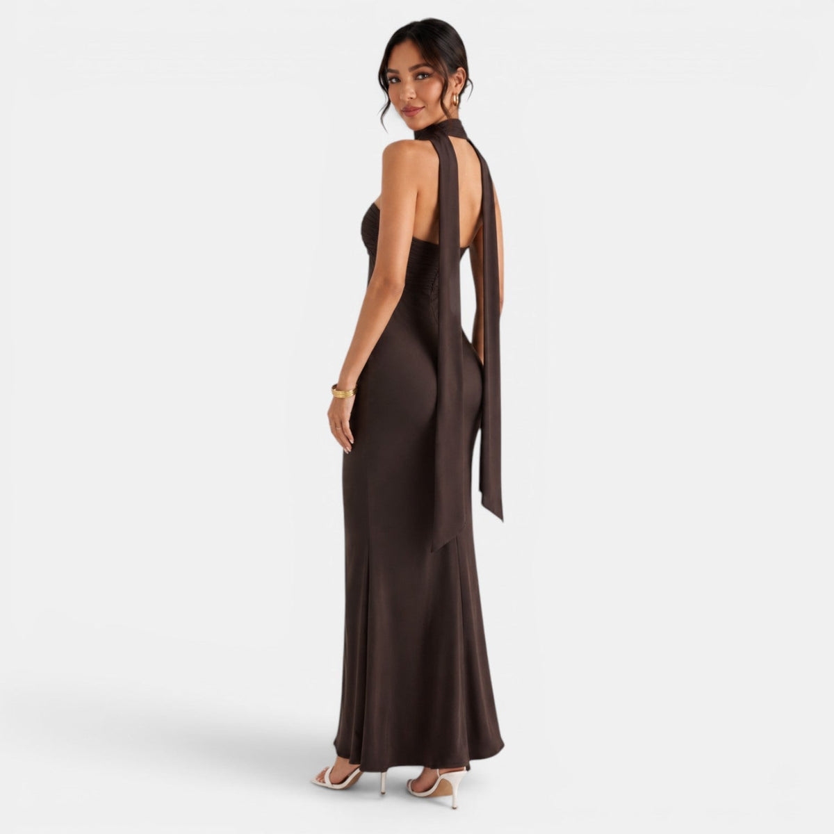Women's Satin and Lace Maxi Dress