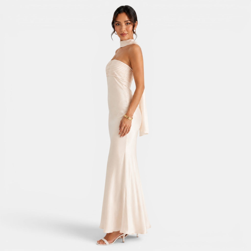 Women's Satin and Lace Maxi Dress
