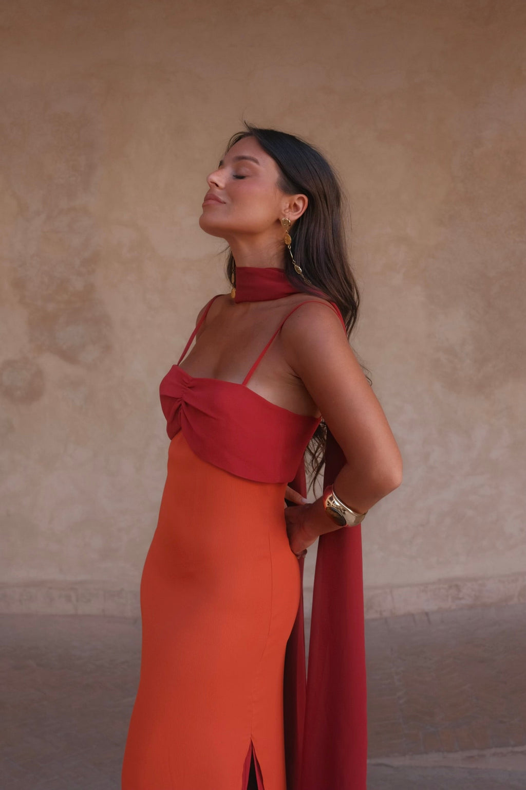 Women's Orange and Red Printed Dress