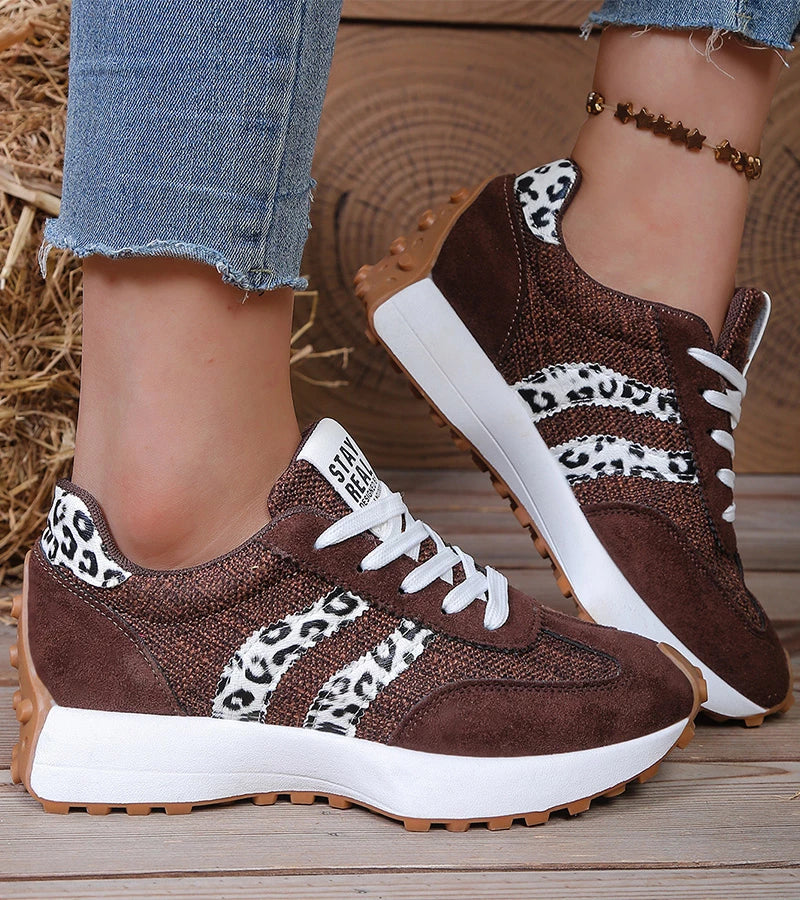 Women's Comfortable Athletic Sneakers - Brown Leopard