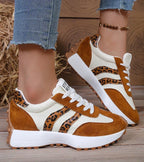 Women's Comfortable Athletic Sneakers - Beige Leopard