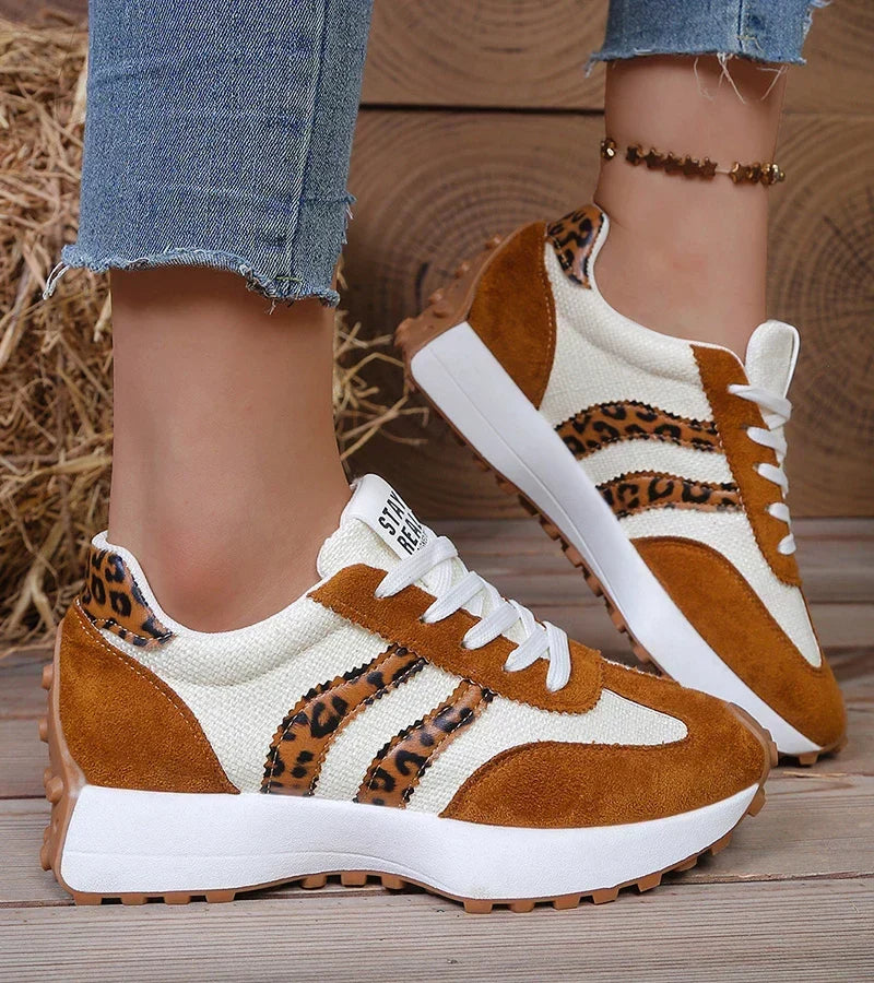 Women's Comfortable Athletic Sneakers - Beige Leopard